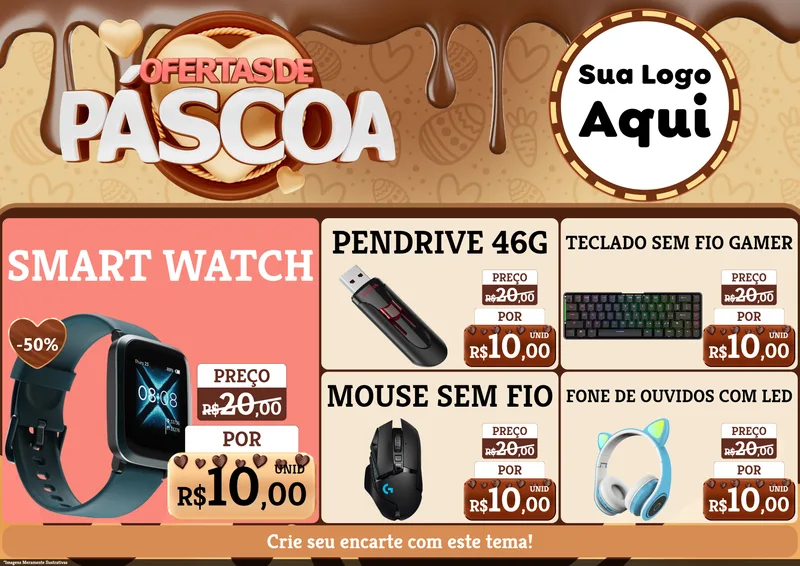 Modelo de Encarte para Encarte A4 Horizontal com o tema Ofertas de Páscoa para Informática