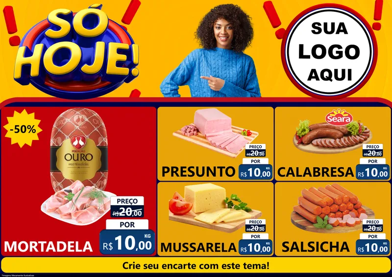Modelo de Encarte para Encarte A4 Horizontal com o tema Só Hoje! para Frios e Laticínios