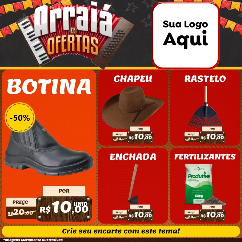 Modelo de Rede Social para Feed Facebook com o tema Arraiá de Ofertas - Junina para Agropecuária