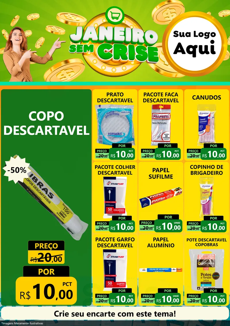 Modelo de Encarte para Encarte A4 Vertical com o tema Janeiro Sem Crise para Embalagens