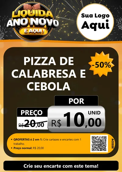 Modelo de Cartaz para Cartaz A4 Vertical com o tema Liquida Ano Novo É Aqui! para Pizzaria