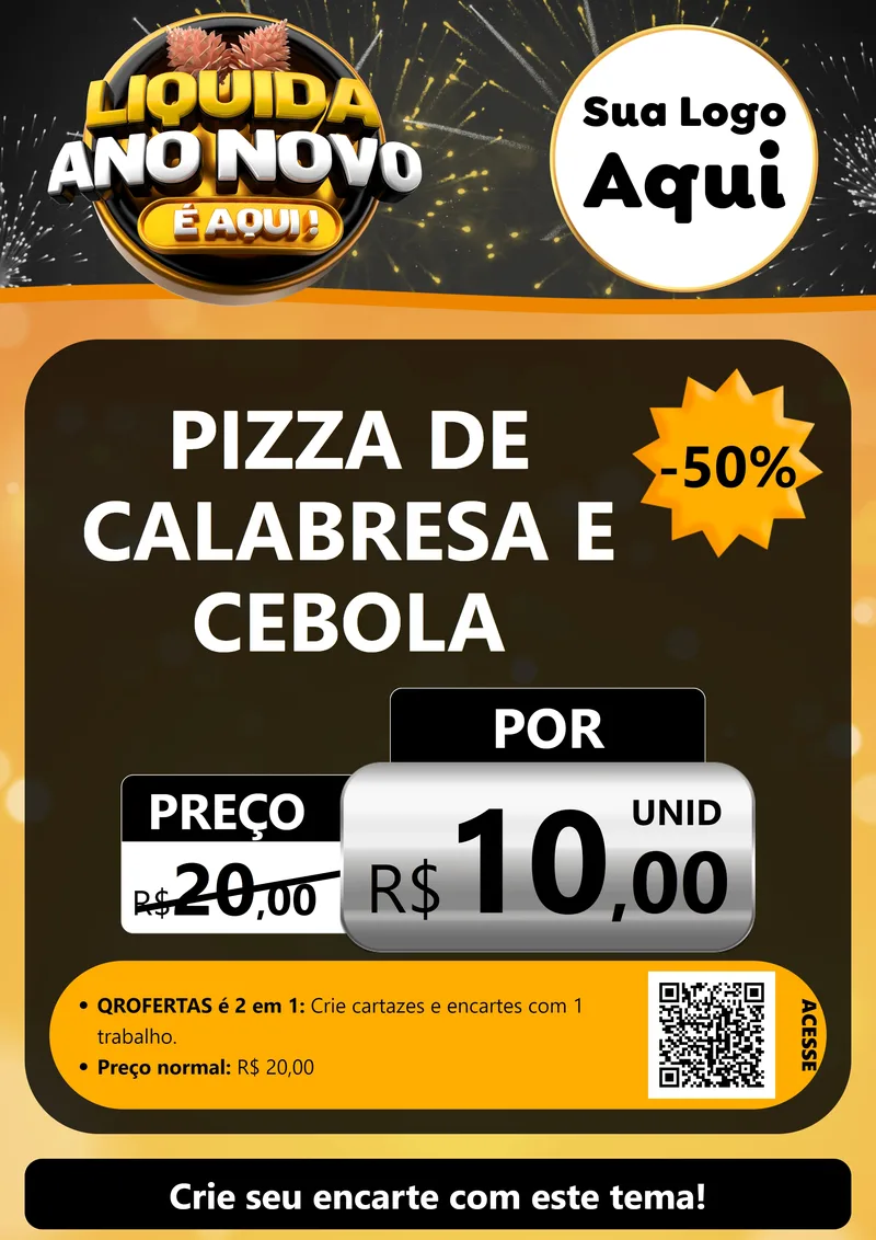 Modelo de Cartaz para Cartaz A4 Vertical com o tema Liquida Ano Novo É Aqui! para Pizzaria