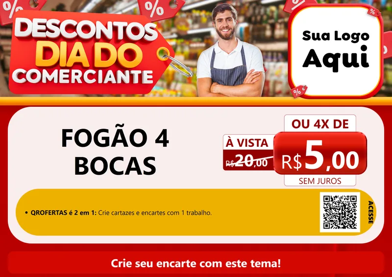 Modelo de Cartaz para Cartaz A4 Horizontal com o tema Descontos Dia do Comerciante para Móveis e Eletro