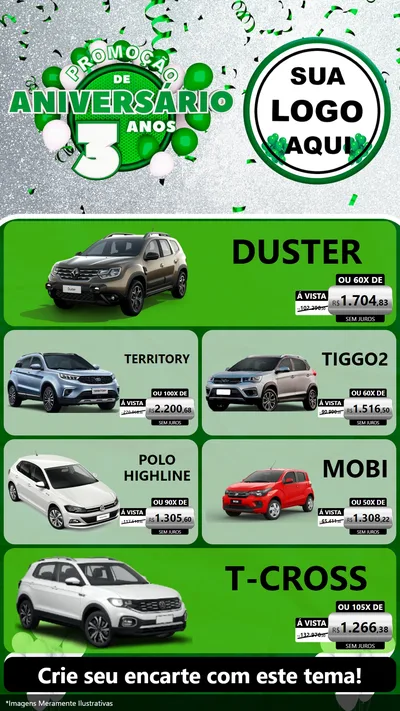 Modelo de TV para TV Vertical com o tema Promoção de Aniversário - 3 Anos para Concessionaria de Carros