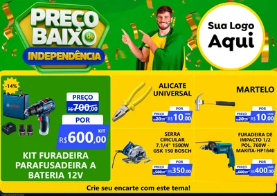 Modelo de Encarte para Encarte A4 Horizontal com o tema Preço Baixo de Independência para Maquinas e Ferramentas