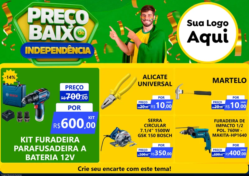 Modelo de Encarte para Encarte A4 Horizontal com o tema Preço Baixo de Independência para Maquinas e Ferramentas