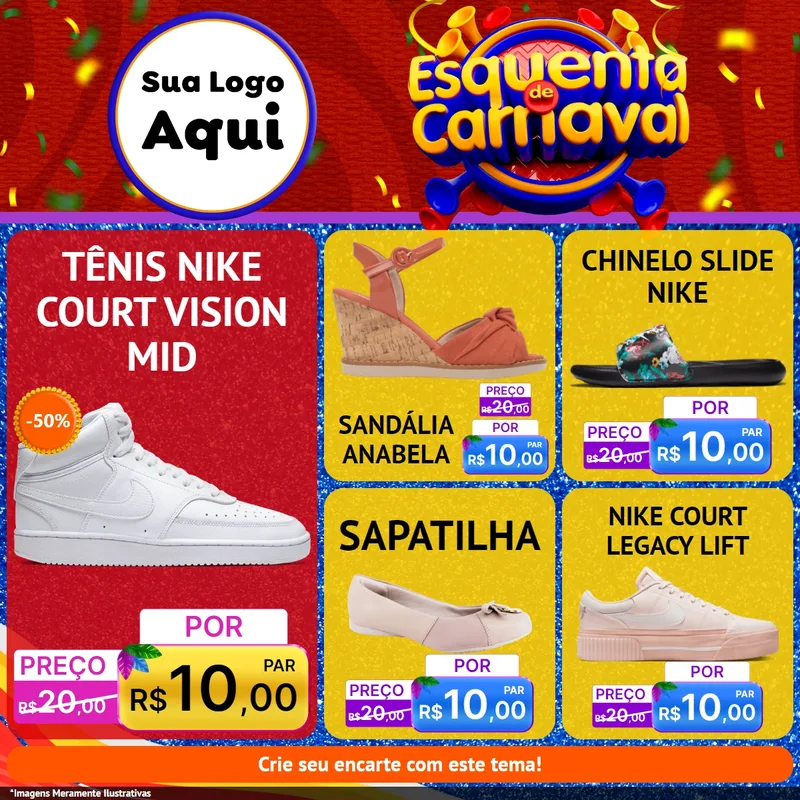 Modelo de Rede Social para Feed Facebook com o tema Esquenta de Carnaval para Calçados