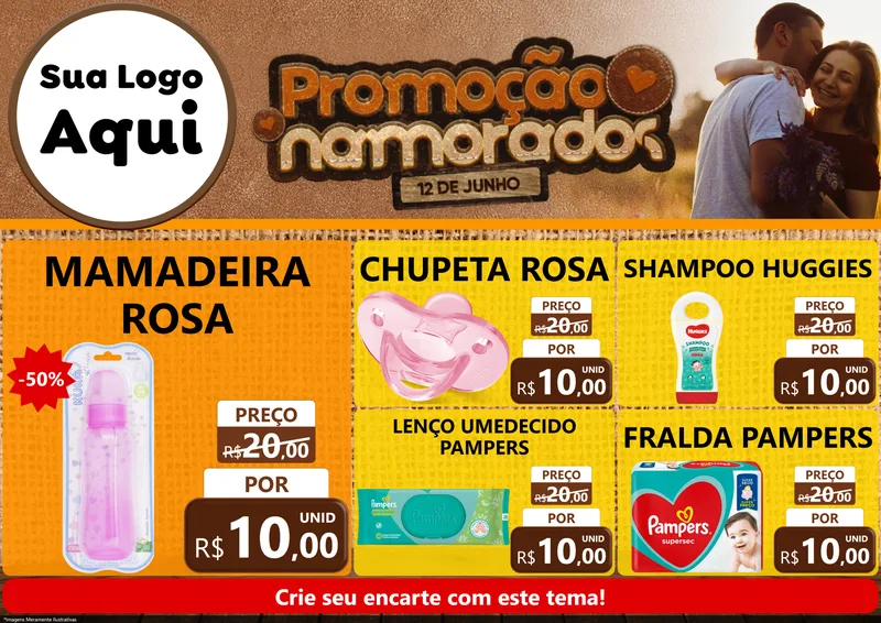Modelo de Encarte para Encarte A4 Horizontal com o tema Promoção Namorados para Bebês
