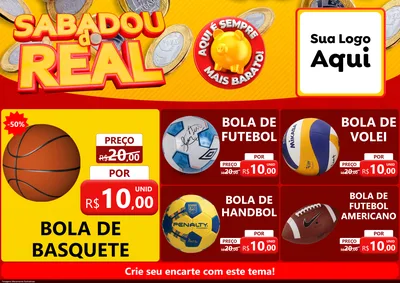 Modelo de Encarte para Encarte A4 Horizontal com o tema Sabadou do Real para Artigos Esportivos