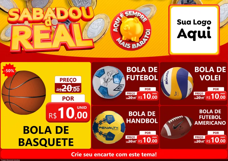 Modelo de Encarte para Encarte A4 Horizontal com o tema Sabadou do Real para Artigos Esportivos