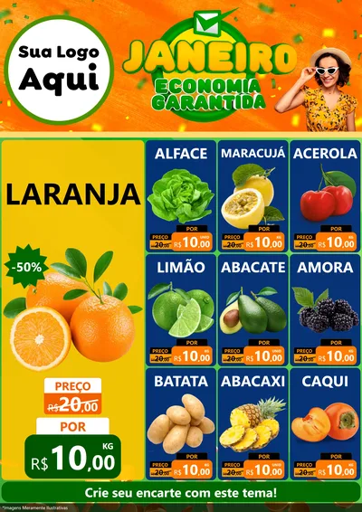 Modelo de Encarte para Encarte A4 Vertical com o tema Janeiro - Economia Garantida para Hortifrúti