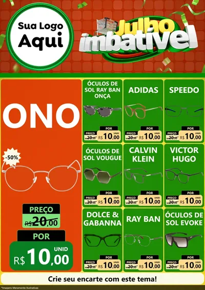 Modelo de Encarte para Encarte A4 Vertical com o tema Julho Imbatível para Óticas
