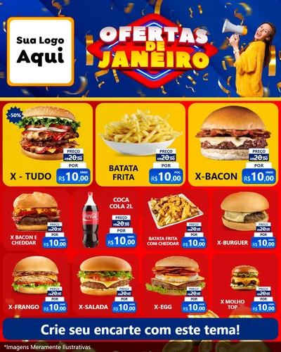 Modelo de Rede Social para Feed Instagram com o tema Ofertas de Janeiro para Hamburgueria
