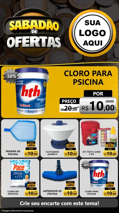 Modelo de Rede Social para Stories com o tema Sabadão de Ofertas para Produtos para Piscina