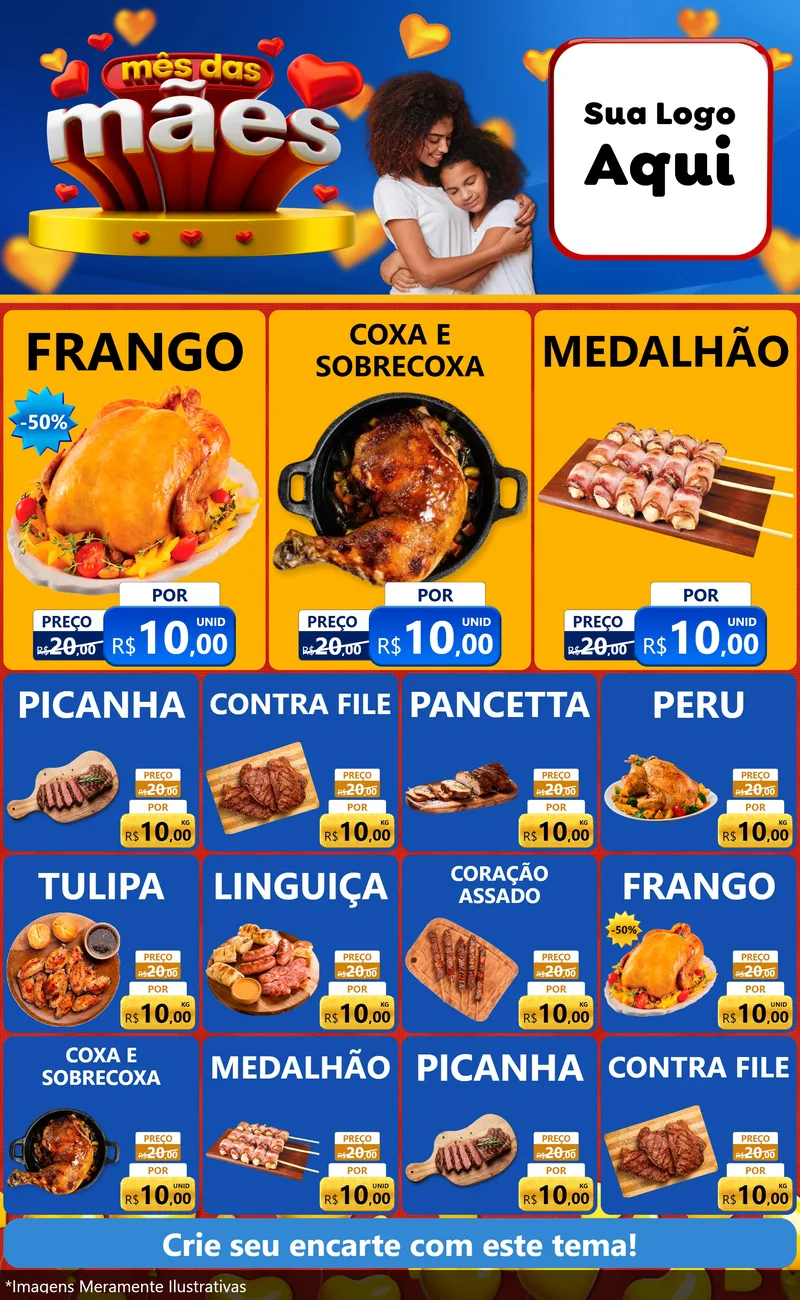 Modelo de Encarte para Encarte Grande com o tema Mês das Mães para Assados
