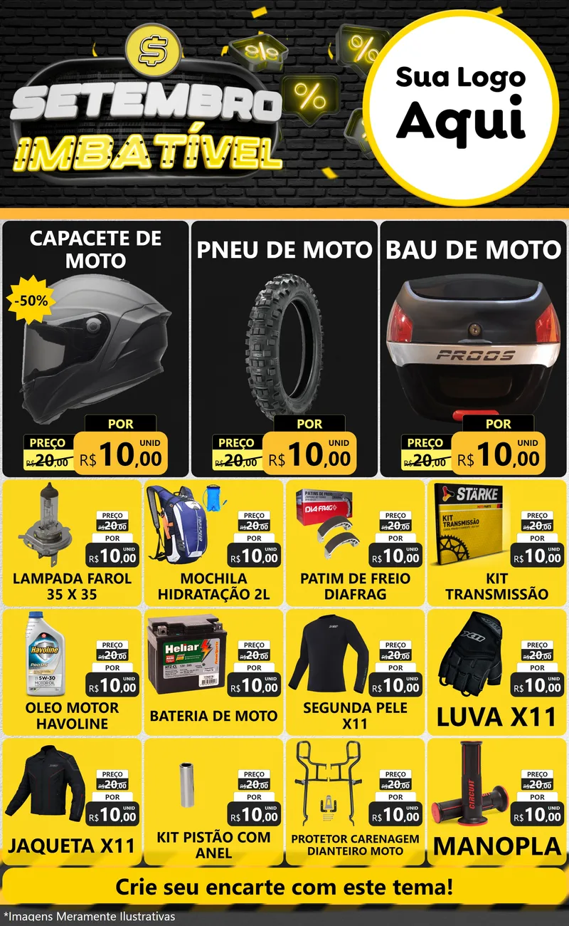 Modelo de Encarte para Encarte Grande com o tema Setembro Imbatível para Moto peças