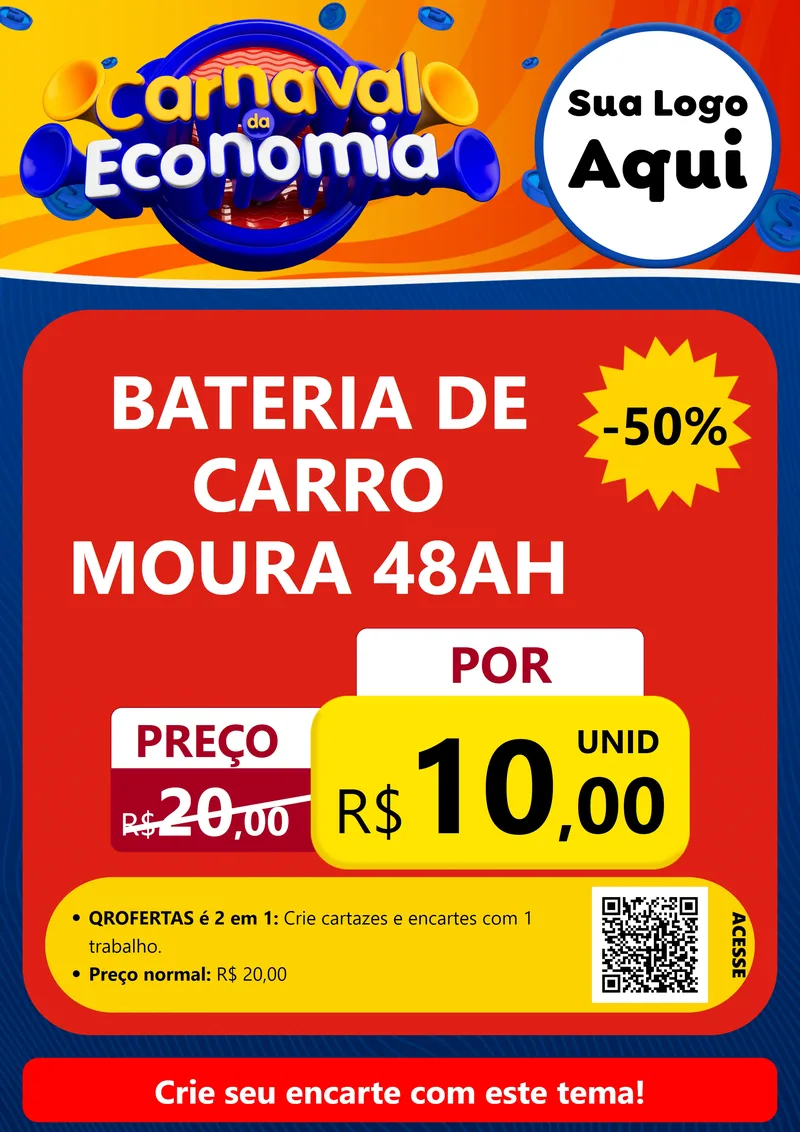 Modelo de Cartaz para Cartaz A4 Vertical com o tema Carnaval da Economia para Baterias Elétricas