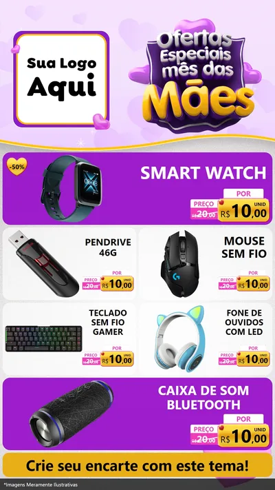 Modelo de TV para TV Vertical com o tema Ofertas Especiais - Mês das Mães para Informática