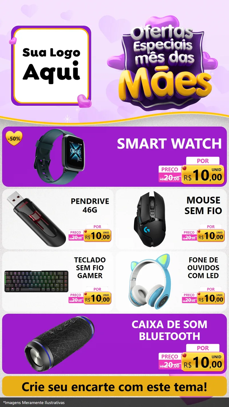 Modelo de TV para TV Vertical com o tema Ofertas Especiais - Mês das Mães para Informática