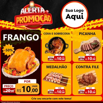 Modelo de Rede Social para Feed Facebook com o tema Alerta de Promoção para Assados
