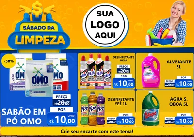 Modelo de Encarte para Encarte A4 Horizontal com o tema Sábado da Limpeza para Produtos de Limpeza