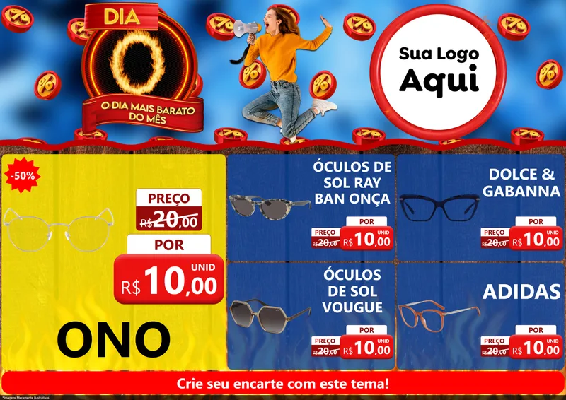 Modelo de Encarte para Encarte A4 Horizontal com o tema Dia O - O Dia Mais Barato Do Mês para Óticas