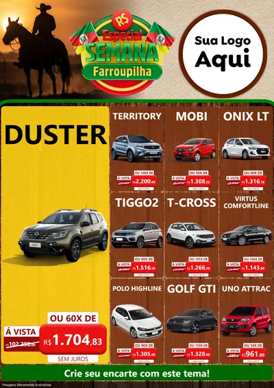 Modelo de Encarte para Encarte A4 Vertical com o tema Especial Semana Farroupilha para Concessionaria de Carros