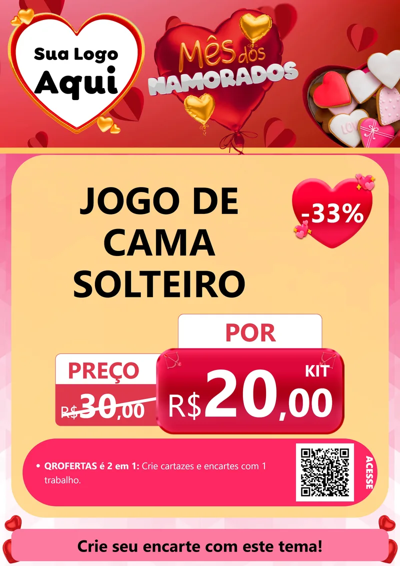 Modelo de Cartaz para Cartaz A4 Vertical com o tema Mês dos Namorados para Cama, Mesa e Banho