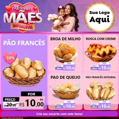 Modelo de Rede Social para Feed Facebook com o tema Mês das Mães Imperdível para Padaria