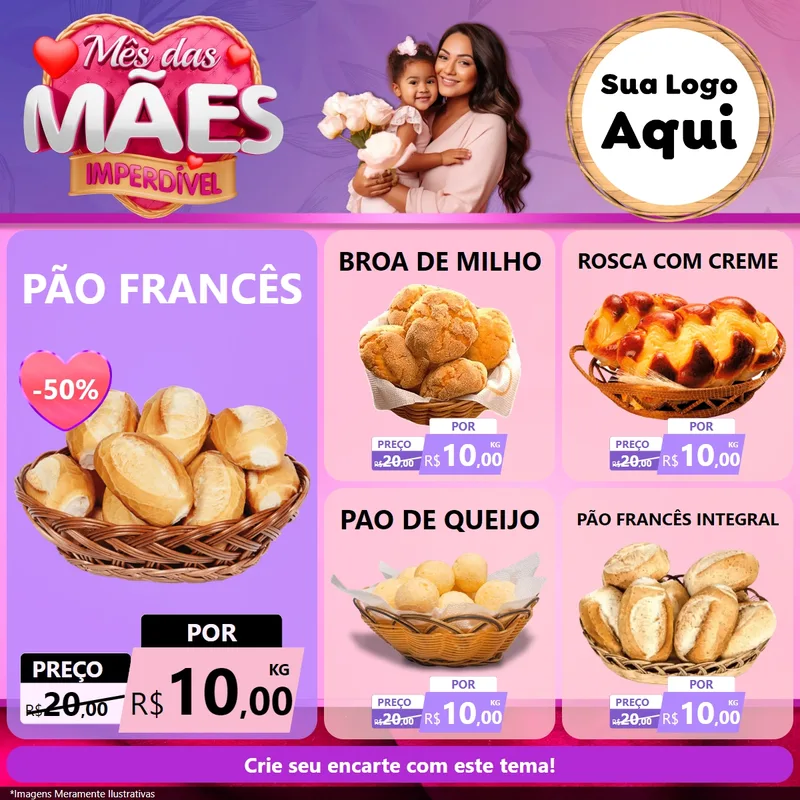 Modelo de Rede Social para Feed Facebook com o tema Mês das Mães Imperdível para Padaria