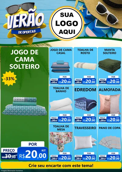 Modelo de Encarte para Encarte A4 Vertical com o tema Verão de Ofertas para Cama, Mesa e Banho