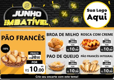 Modelo de Encarte para Encarte A4 Horizontal com o tema Junho Imbatível para Padaria