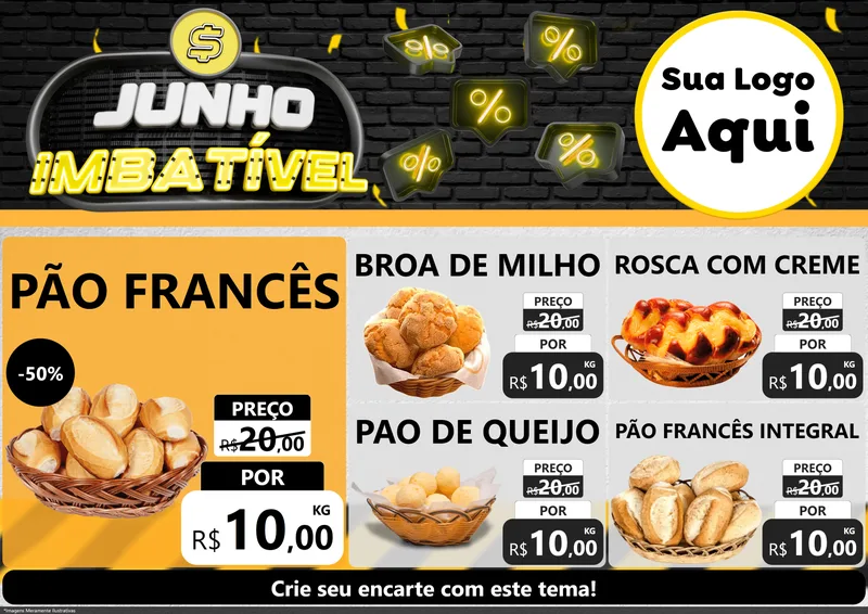 Modelo de Encarte para Encarte A4 Horizontal com o tema Junho Imbatível para Padaria
