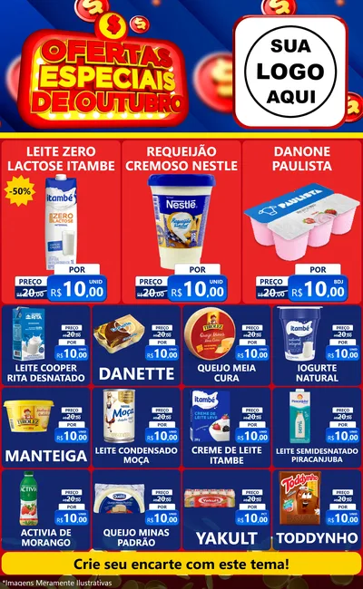 Modelo de Encarte para Encarte Grande com o tema Ofertas Especiais de Outubro para Frios e Laticínios
