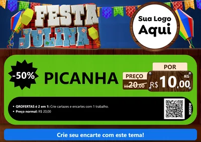 Modelo de Cartaz para Cartaz A4 Horizontal com o tema Festa Julina para Açougue
