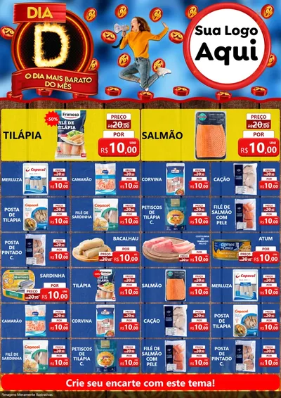 Modelo de Encarte para Encarte A4 Vertical com o tema Dia D - O Dia Mais Barato Do Mês para Peixaria