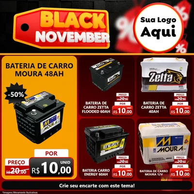 Modelo de Rede Social para Feed Facebook com o tema Black November para Baterias Elétricas