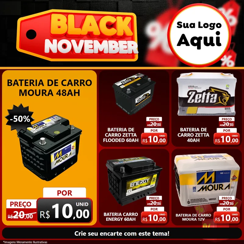 Modelo de Rede Social para Feed Facebook com o tema Black November para Baterias Elétricas