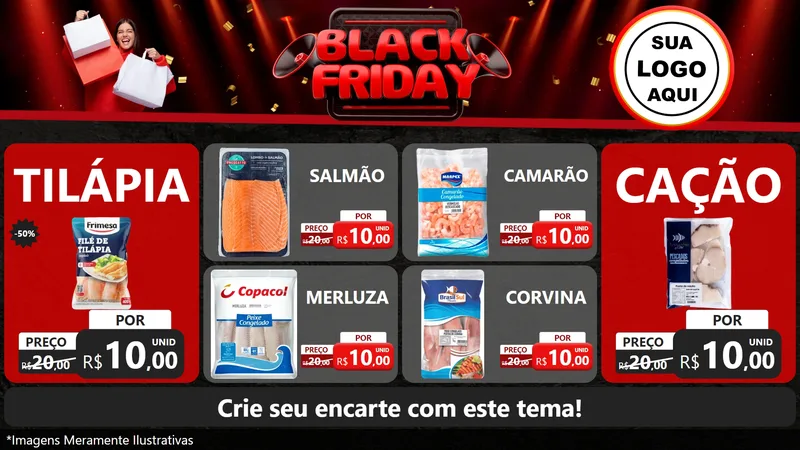 Modelo de TV para TV Horizontal com o tema Black Friday para Peixaria
