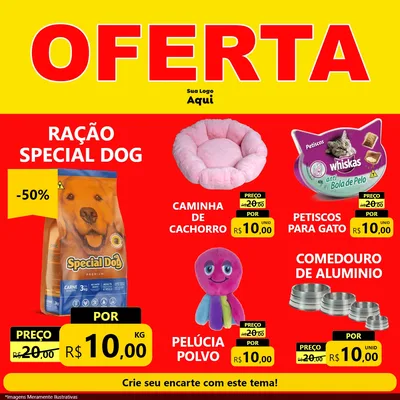 Modelo de Rede Social para Feed Facebook com o tema OFERTA - Vermelho Cartaz para Pet Shop