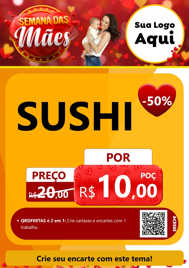 Modelo de Cartaz para Cartaz A4 Vertical com o tema Semana das Mães para Comida japonesa