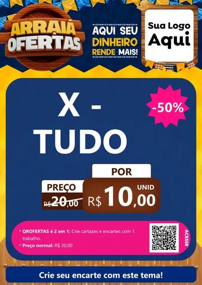 Modelo de Cartaz para Cartaz A4 Vertical com o tema Arraiá de Ofertas - Junina para Hamburgueria
