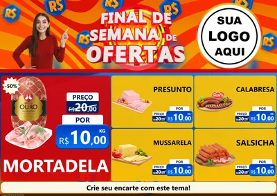 Modelo de Encarte para Encarte A4 Horizontal com o tema Final de Semana de Ofertas para Frios e Laticínios