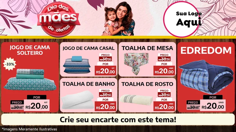 Modelo de TV para TV Horizontal com o tema Dia Das Mães De Ofertas para Cama, Mesa e Banho