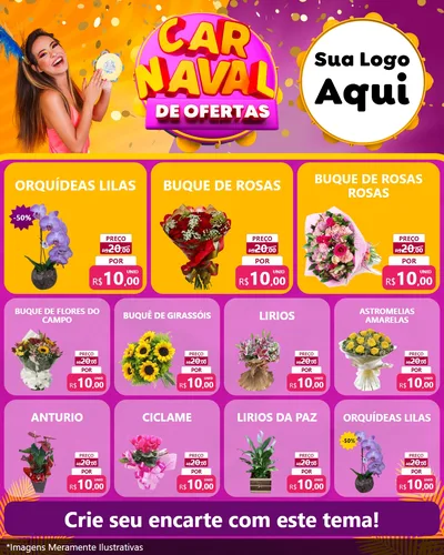 Modelo de Rede Social para Feed Instagram com o tema Carnaval de Ofertas para Floricultura e jardim