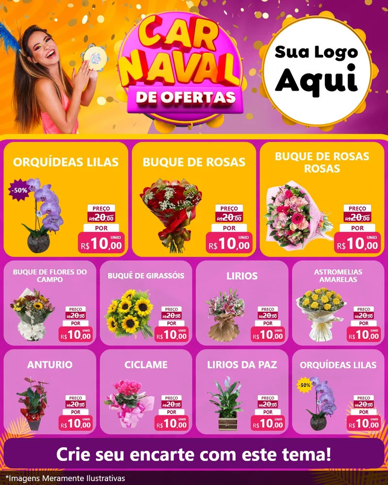 Modelo de Rede Social para Feed Instagram com o tema Carnaval de Ofertas para Floricultura e jardim