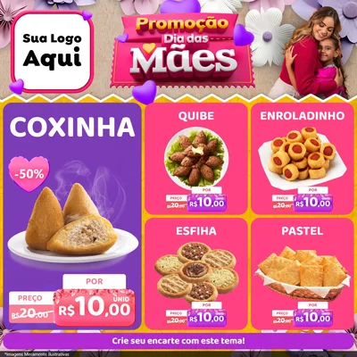 Modelo de Rede Social para Feed Facebook com o tema Promoção Dia das Mães para Salgadaria