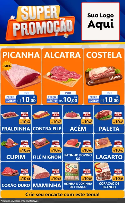 Modelo de Encarte para Encarte Grande com o tema Super Promoção para Açougue