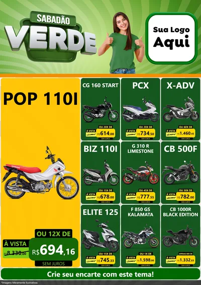 Modelo de Encarte para Encarte A4 Vertical com o tema Sabadão Verde para Concessionaria de Motos