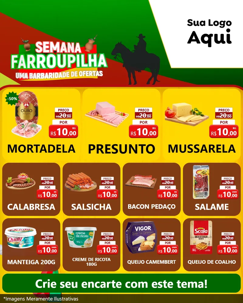 Modelo de Rede Social para Feed Instagram com o tema Semana Farroupilha - Uma Barbaridade de Ofertas para Frios e Laticínios